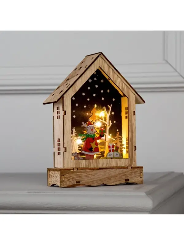 Светодиодная фигура &laquo;Дом с оленем&raquo; 12&times;17&times;4 см, дерево, от батареек АААх2, свечение тёплое белое