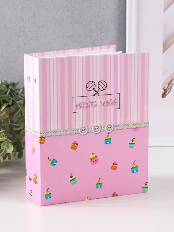 Фотоальбом 200 фото 10X15см, Фотоальбом 200 фото 10X15см, "Три пуговки", розовый, ПП карм.