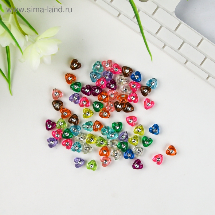 Набор бусин для творчества пластик Набор бусин для творчества пластик "Сердечки со стразиками" 20 гр 0,7х0,7 см