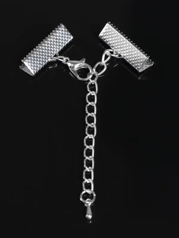 Зажим для ленты (пара) QF, 20 мм, металл, с цепочкой удлинителем, цвет серебро