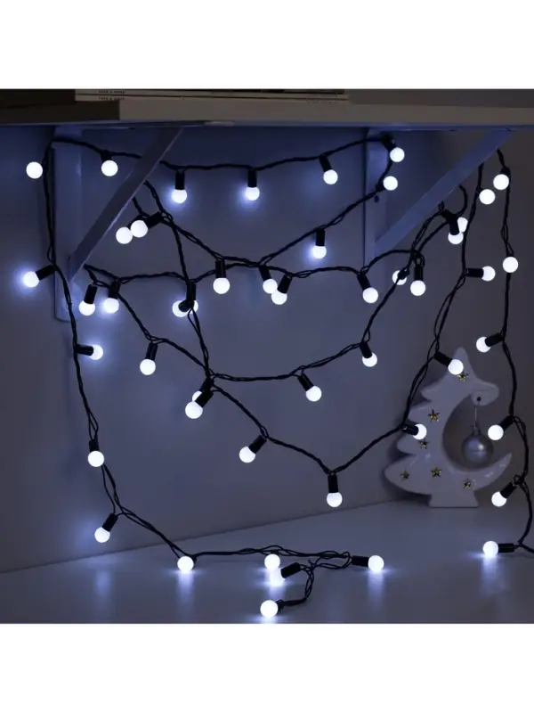 Гирлянда &laquo;Нить&raquo; 10 м с насадками &laquo;Шарики 1.5 см&raquo;, IP44, тёмная нить, 100 LED, свечение белое, 8 режимов, 220 В