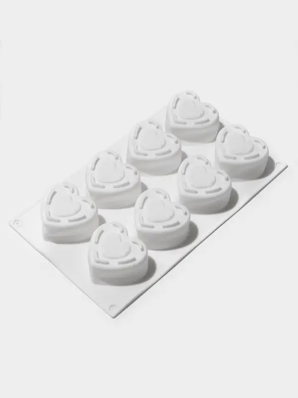 Форма для муссовых десертов Доляна &laquo;Сердце&raquo;, силикон, 29&times;17&times;4.3 см, 8 ячеек (5.5&times;6.2&times;3.5 см), белая