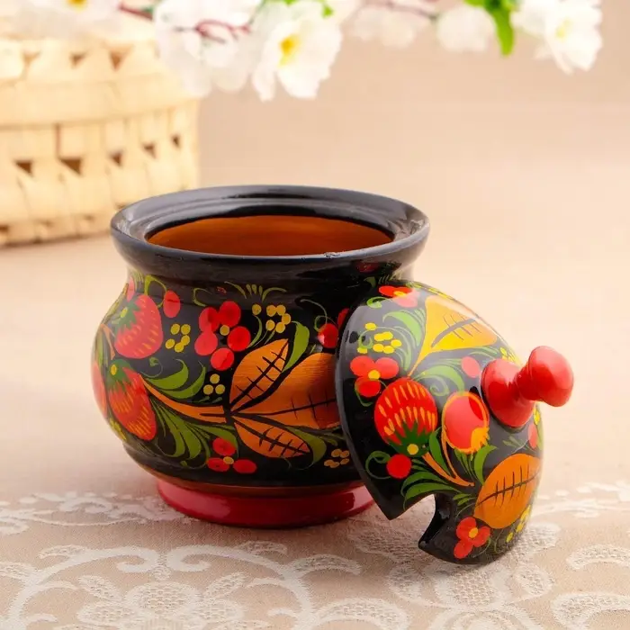 Сахарница &laquo;Ягодка&raquo; с ложкой, 10.5&times;11 см, хохлома, дерево, МИКС