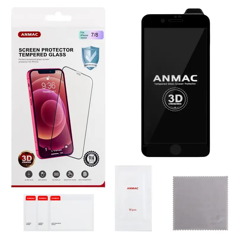 Защитное стекло для iPhone 7/8 3D ANMAC черное усиленное Арт. 1137186