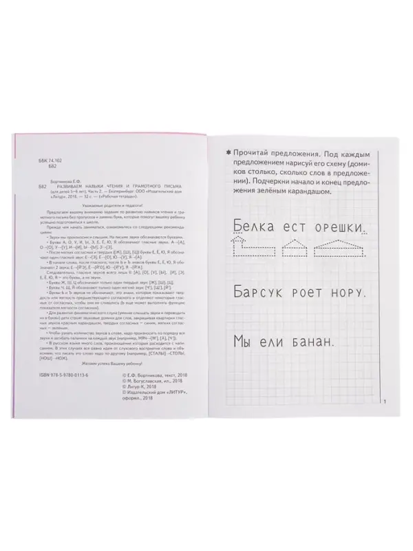 Рабочая тетрадь для детей 5-6 лет &laquo;Развиваем навыки чтения и грамотного письма&raquo;, 2 часть, Бортникова Е.