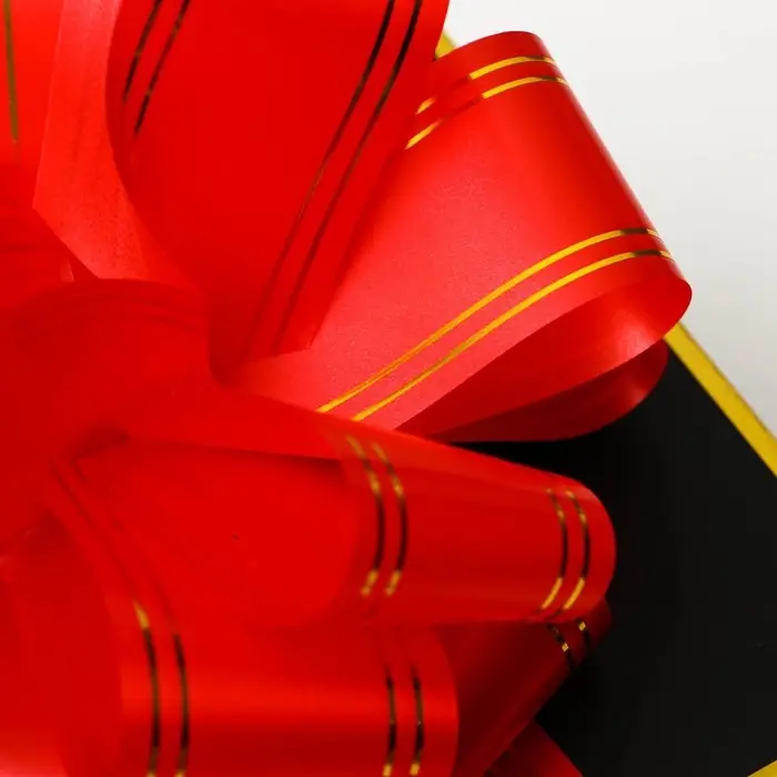 Подарочный бант - шар № 5 золотая полоса, красный, для упаковки подарков