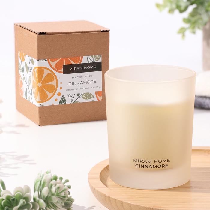 Свеча ароматическая в стекле  Свеча ароматическая в стекле "CINNAMORE", апельсин, корица и ваниль, 200 г