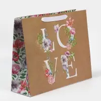 Пакет подарочный крафтовый, упаковка, «LOVE», L 31 х 40 х 11.5 см