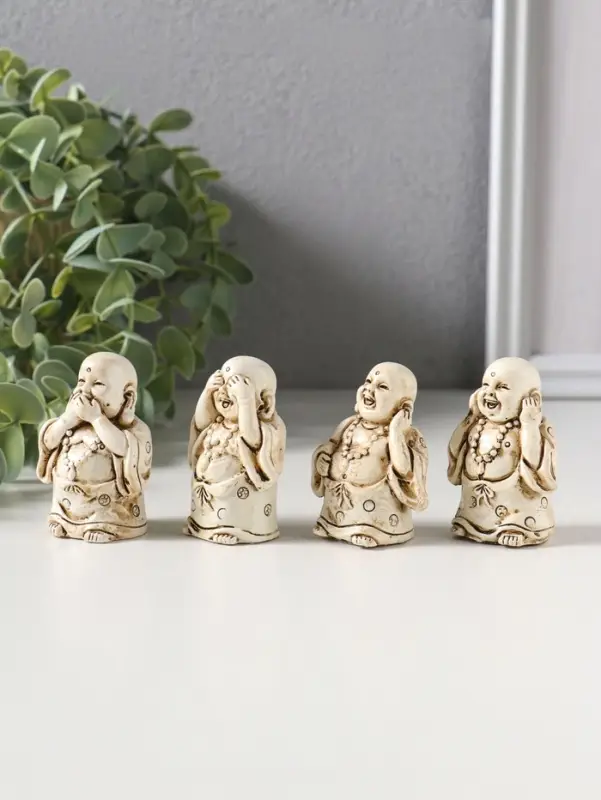 Сувенир полистоун "Хотей - не слышу, не вижу, не скажу" набор 4 шт беж 3х3,5х5,5 см