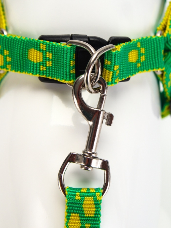 Комплект "Большая лапа", ширина 1,5 см, поводок 120 см, шлейка 28-42 см, жёлто-зелёный