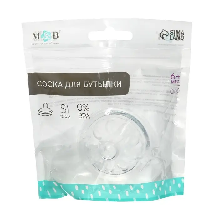Соска на бутылочку M&B &laquo;Natural&raquo;, антиколиковая, широкое горло &Oslash;50 мм., от 6 мес., быстрый поток