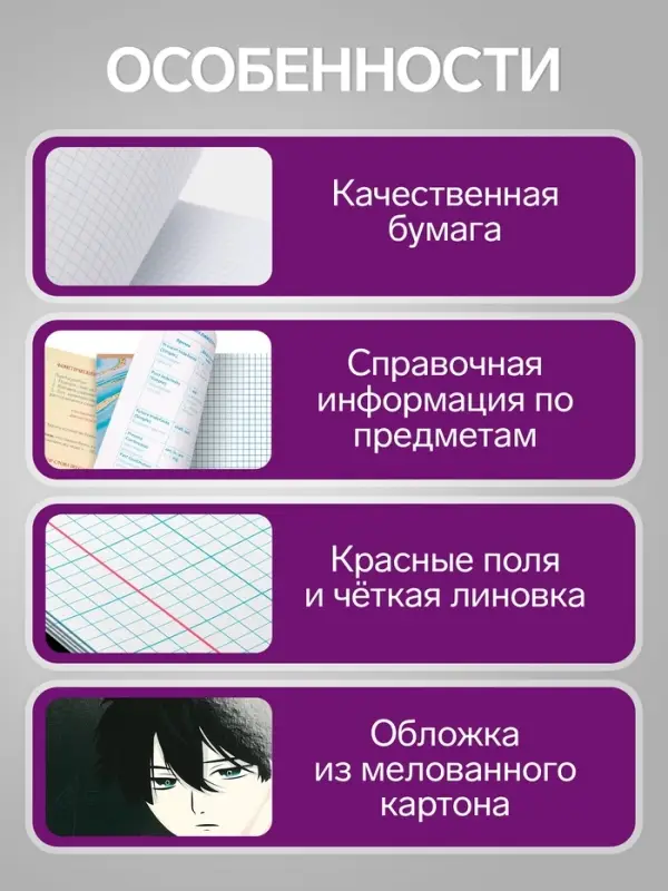 Тетради предметные &laquo;Аниме&raquo;, 10 предметов, 48 листов, со справочным материалом, обложка из мелованного картона