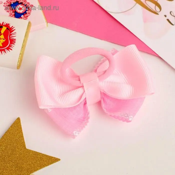 Резинка для волос бант &laquo;Маруся&raquo;, клеточка, 8.5 см, розовая