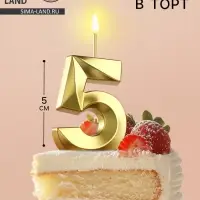 Свеча в торт на шпажке «Цифра 5», золотая, 5 см