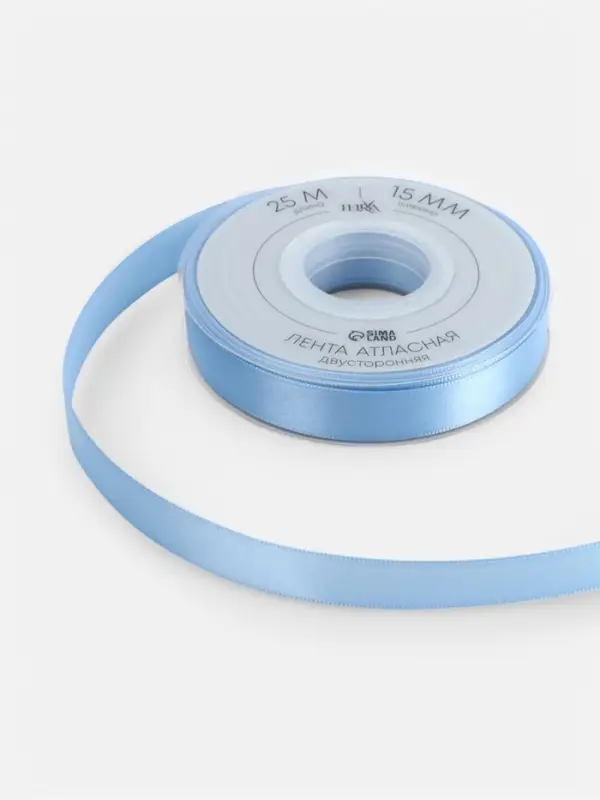 Лента атласная TEIRA, двухсторонняя, 15 мм, 25&plusmn;1 м, светло-голубая №332