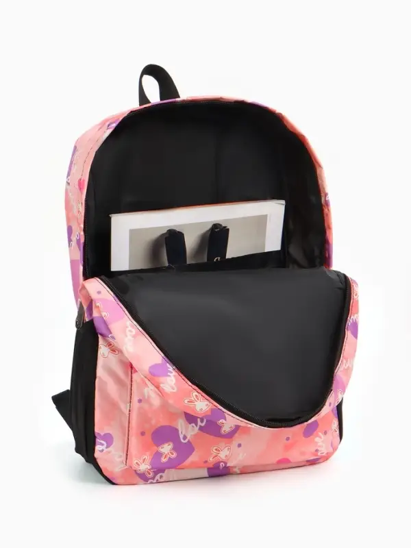 Рюкзак школьный на молнии, с карманами, с рисунком, размер 30&times;13&times;42 см, розовый