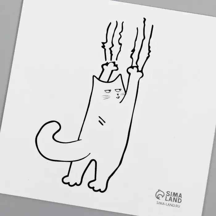 Переводная тату на тело чёрная «Кот царапун», 6×6 см