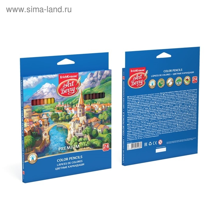 Карандаши 24 цвета ErichKrause ArtBerry премиум, дерево, шестигранные, яркий и мягкий грифель 3.0 мм, картонная упаковка, европодвес Карандаши 24 цвета ErichKrause ArtBerry премиум, дерево, шестигранные, яркий и мягкий грифель 3.0 мм, картонная упаковка, европодвес