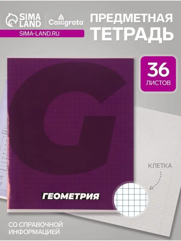 Тетрадь предметная, 36 листов в клетку, Calligrata &laquo;MonoTone. Геометрия&raquo;, серые листы