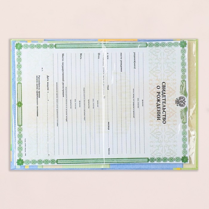 Свидетельство о рождении Свидетельство о рождении "Месяц" тиснение, зеленый бант, А5