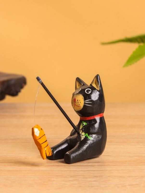 Сувенир «Кот рыбак», 3×6×7 см, дерево, чёрный Сувенир «Кот рыбак», 3×6×7 см, дерево, чёрный