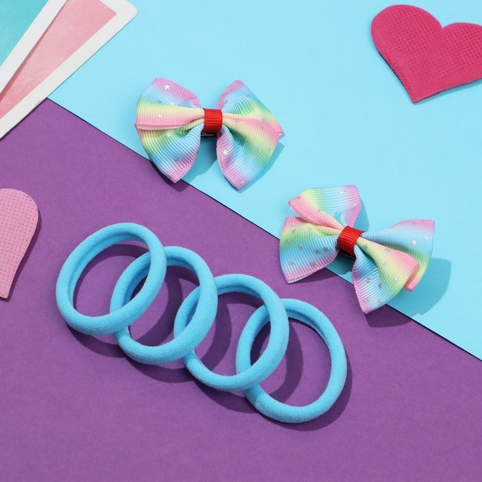 Набор для волос Набор для волос "София" (4 резинки, 2 зажима) бантик радуга блеск