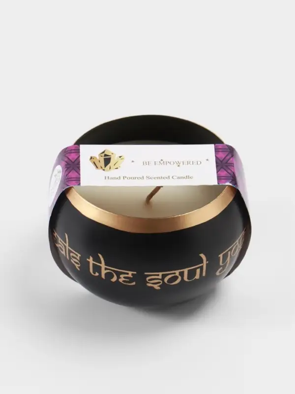 Свеча в чаше Yoga heal the soul, 200 г, 8.5&times;7 см, соевый воск, чёрная