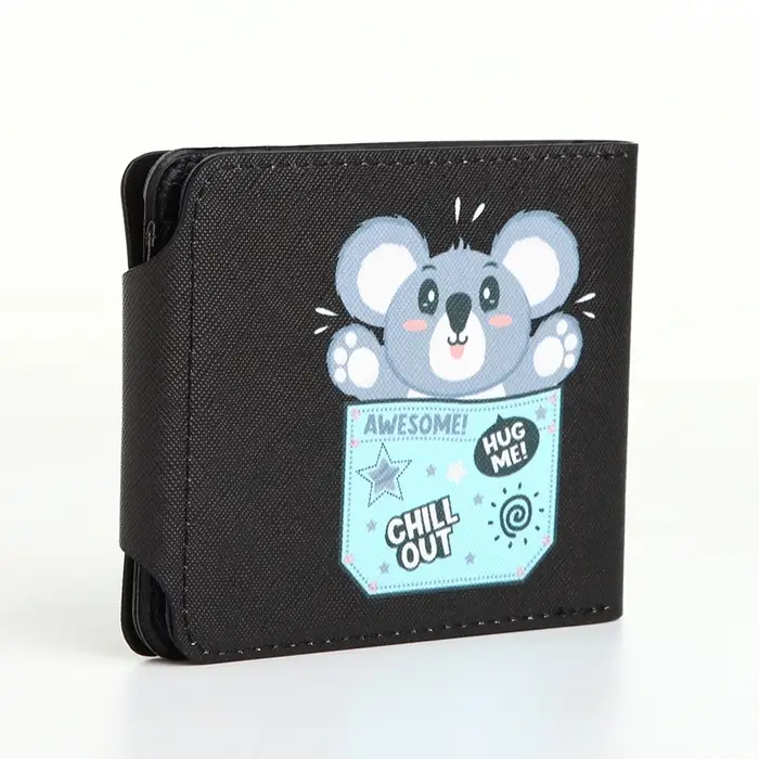 Кошелёк детский &laquo;Коала&raquo;, маленький, на кнопке, чёрный