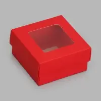 Коробка складная, крышка-дно, с окном, красная, 10&times;10&times;5 см