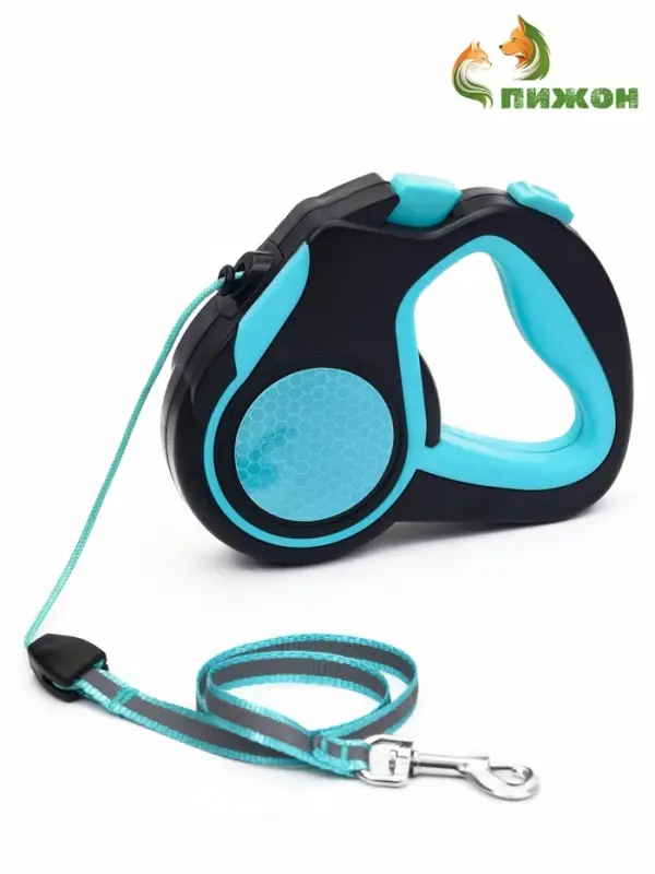 Рулетка &laquo;Пижон&raquo;, 4 м, до 15 кг, трос, светоотражающая, прорезиненная ручка, голубая