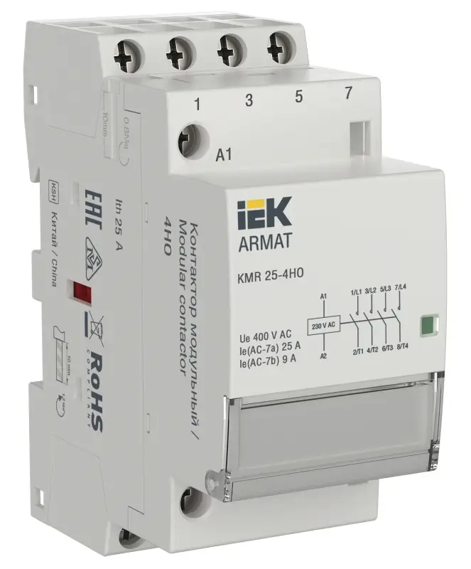 Контактор модульный KMR 25А 230В AC 4НО