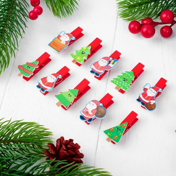 Набор для фото и декора Набор для фото и декора "Новый год", в наборе прищепки 10 шт., верёвка — 100 см