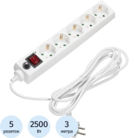 Сетевой фильтр BigTech CD5-3W75 (5р/3м/10А/2500Вт 0,75мм белый)