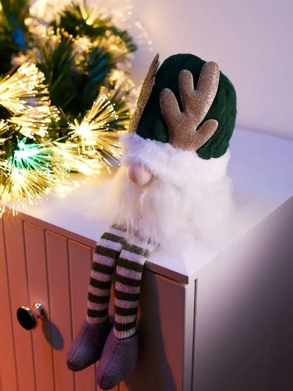 Фигура текстиль «Гном зеленая шапочка» 33 см, 1 LED, от батареек AG13×3, свечение тёплое белое