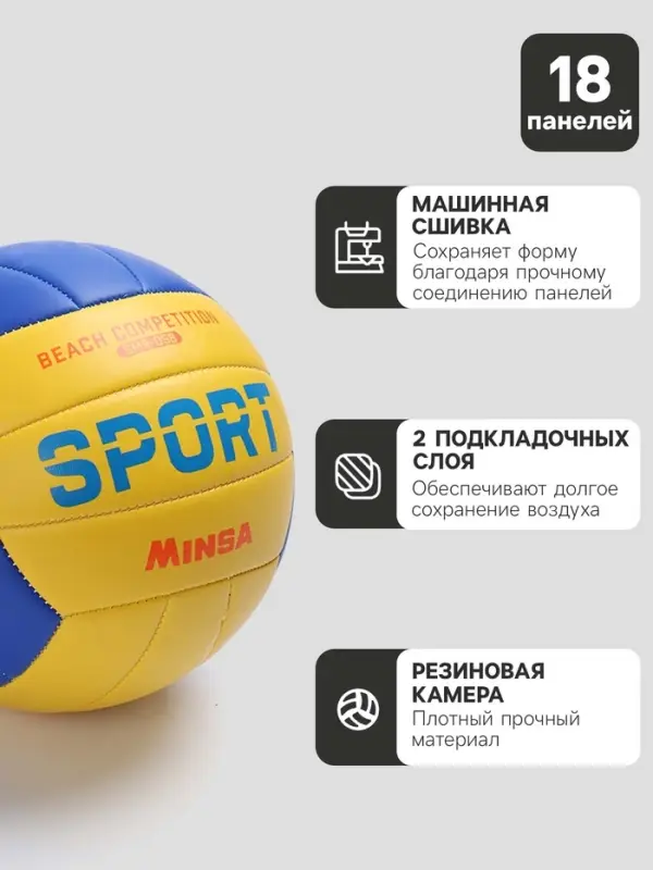 Волейбольный мяч MINSA SMR-058, машинная сшивка, 18 панелей, р. 5, TPU