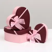 Набор подарочных коробок сердце 3 в 1, бордовый, 21&times;19&times;9 - 15.5&times;14&times;6 см