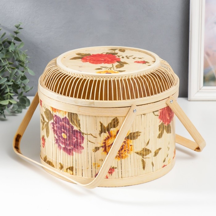 Шкатулка бамбук Шкатулка бамбук "Сад с пионами" ажур, с ручками 19х26х26 см