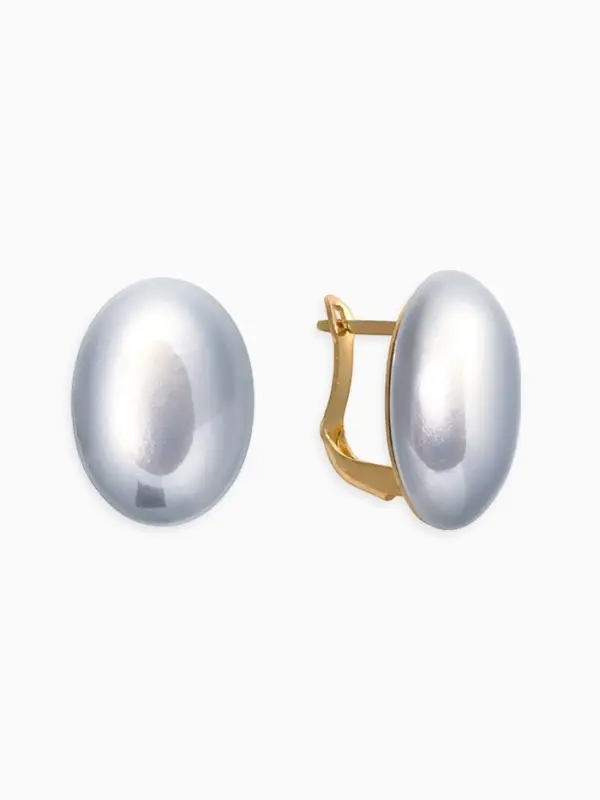 Серьги с жемчугом &laquo;Грейс&raquo;, вытянутый овал, серые в золоте