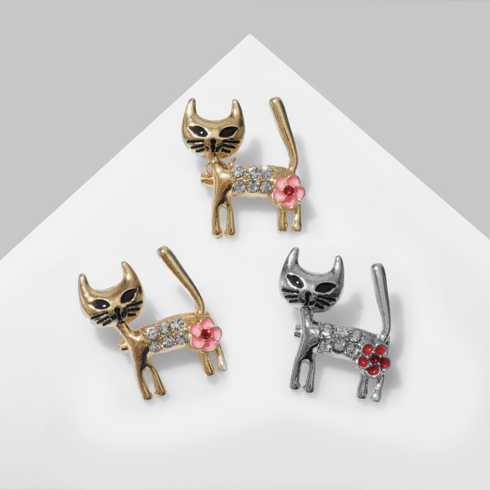 Брошь «Кошечка» с цветком, цвет МИКС (неделимая фасовка 12 шт., цена за шт.) Брошь «Кошечка» с цветком, цвет МИКС (неделимая фасовка 12 шт., цена за шт.)