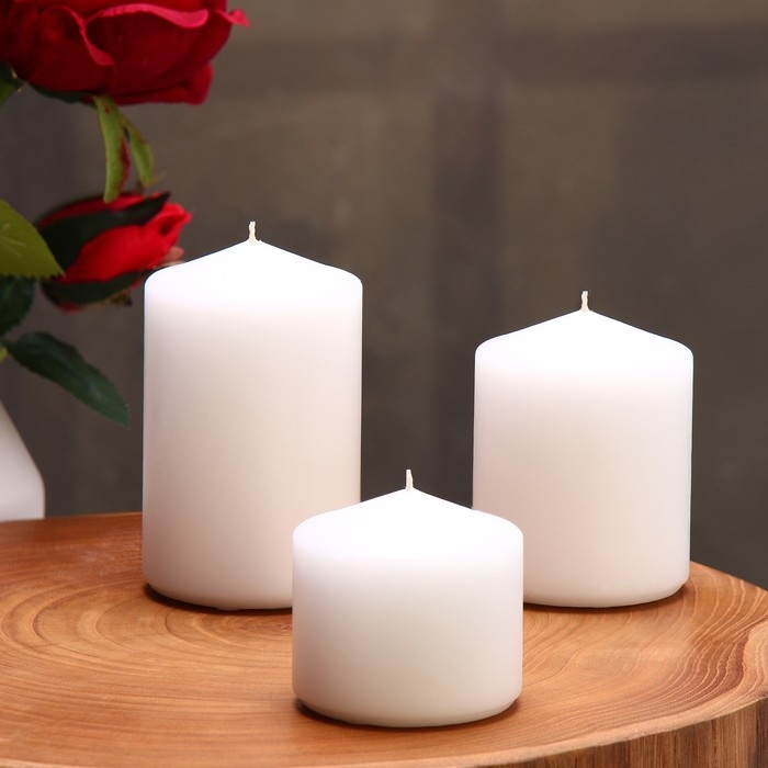Набор свечей - цилиндров 3в1 (6х9,5 см, 6х8 см, 6х6,5 см), белый Набор свечей - цилиндров 3в1 (6х9,5 см, 6х8 см, 6х6,5 см), белый