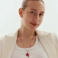 Кулон на цепочке &laquo;Лошадь. Русский стиль&raquo;, бусины №2/4, красный в серебре, L=50 см + удлинитель