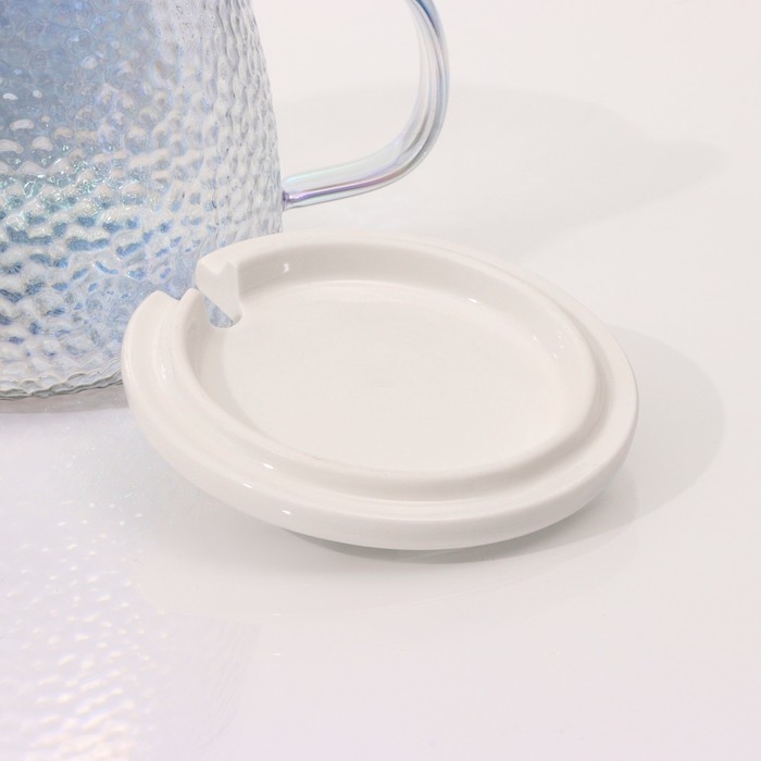 Кружка стеклянная с крышкой и ложкой Magistro «Диамант», 450 мл, цвет перламутровый