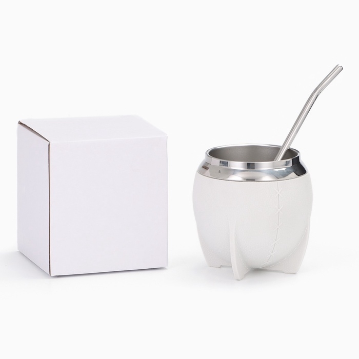 Калабас для чая Мате 250 мл и бомбилья, набор для приготовления, белый Калабас для чая Мате 250 мл и бомбилья, набор для приготовления, белый