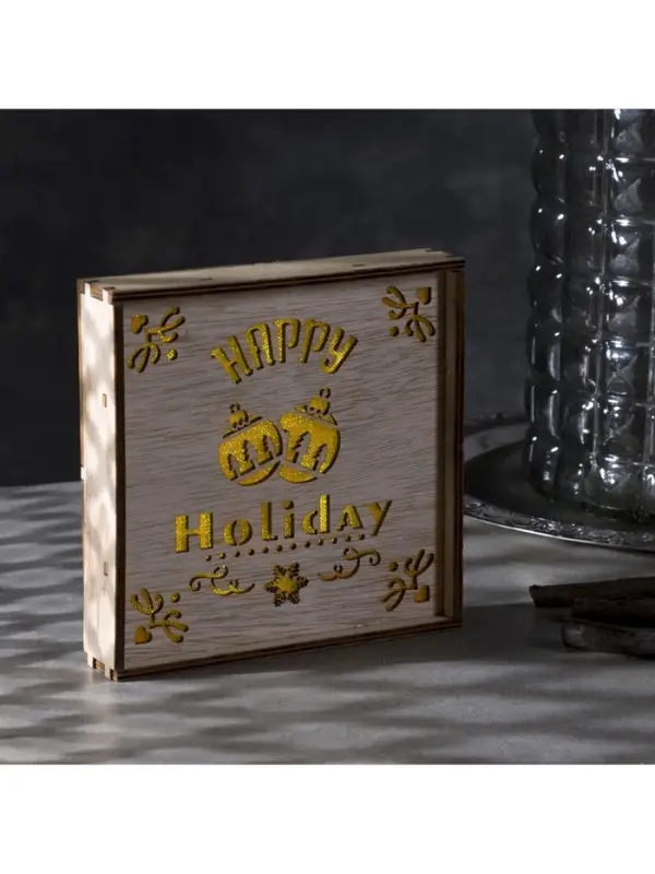 Светодиодная фигура &laquo;Счастливые каникулы&raquo; 15&times;15&times;4 см, дерево, от батареек CR2032&times;1, свечение тёплое белое