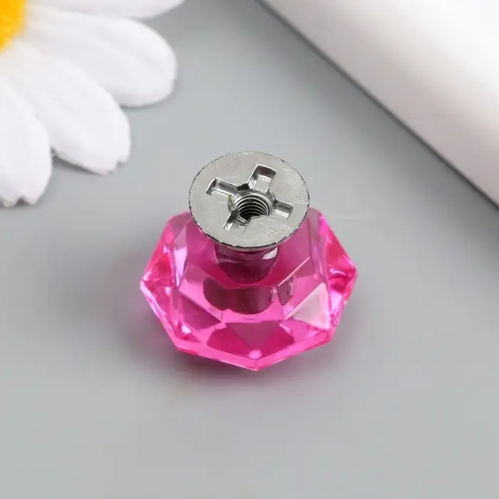 Ручка для шкатулки металл Ручка для шкатулки металл "Кристалл розовый" серебро 2,6х2,6х2,4 см