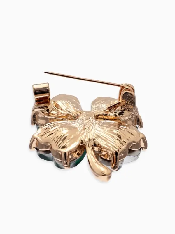 Брошь &laquo;Клевер&raquo;, роскошный, тёмно-зелёная в золоте