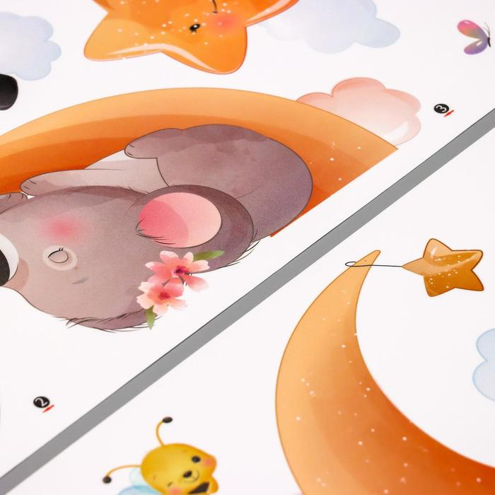 Наклейка пластик интерьерная цветная Наклейка пластик интерьерная цветная "Малыши зверята" 30х90 см набор 2 листа