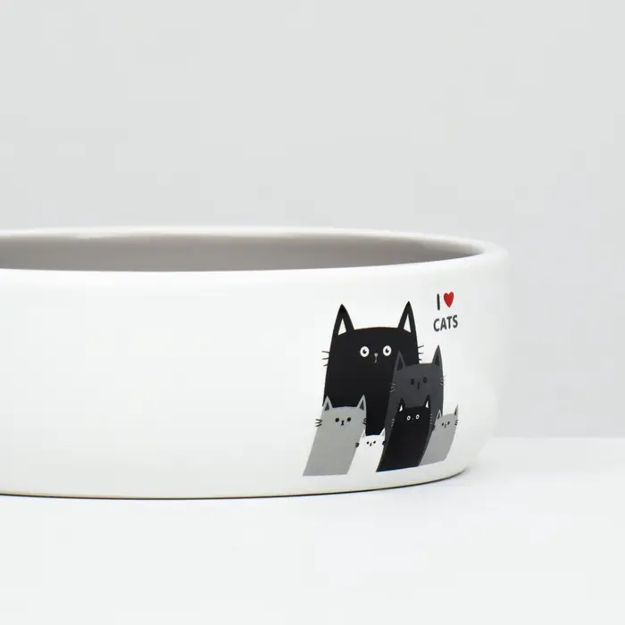 Миска &laquo;Любимые коты&raquo; 300 мл, 13.4&times;13.4&times;4 см, керамика, серая, белая
