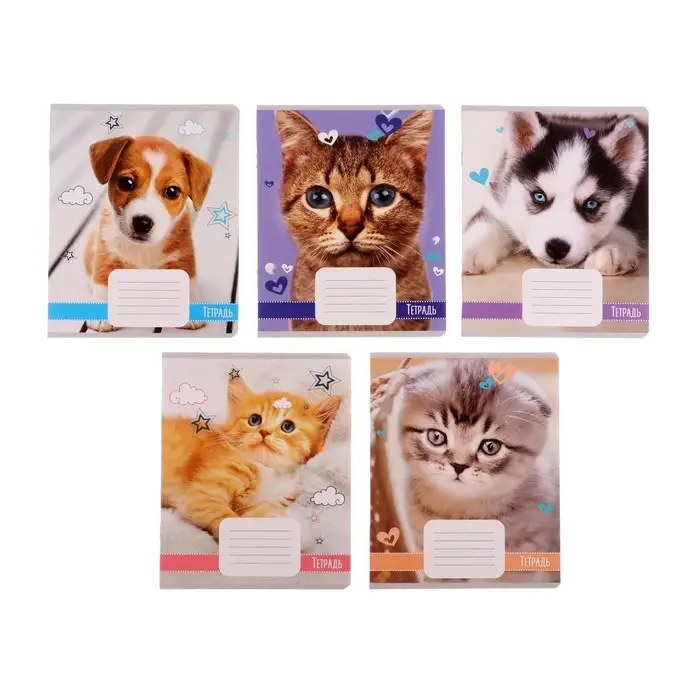 Тетрадь 18 листов в линию Calligrata "Домашние животные", обложка мелованный картон, ВД-лак, блок офсет, белизна 95%, МИКС