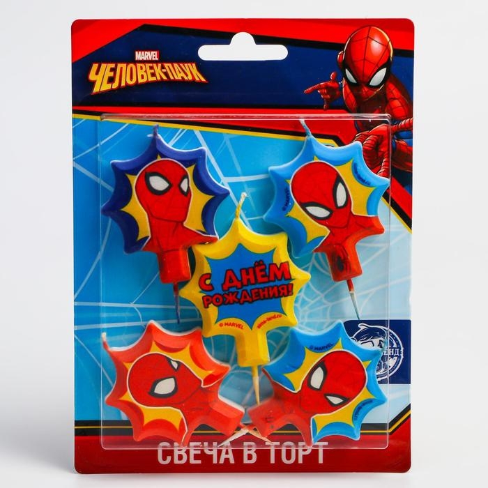Свеча в торт набор  Свеча в торт набор "С Днем Рождения" 5 шт., Человек-паук